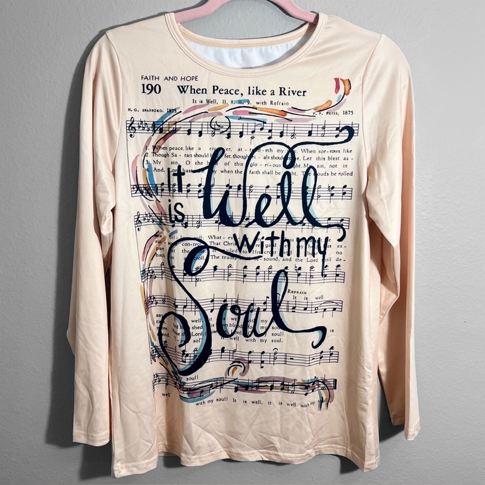 New Apricot It Is Well With My Soul Long Sleeve Music Graphic Top Women’s Small